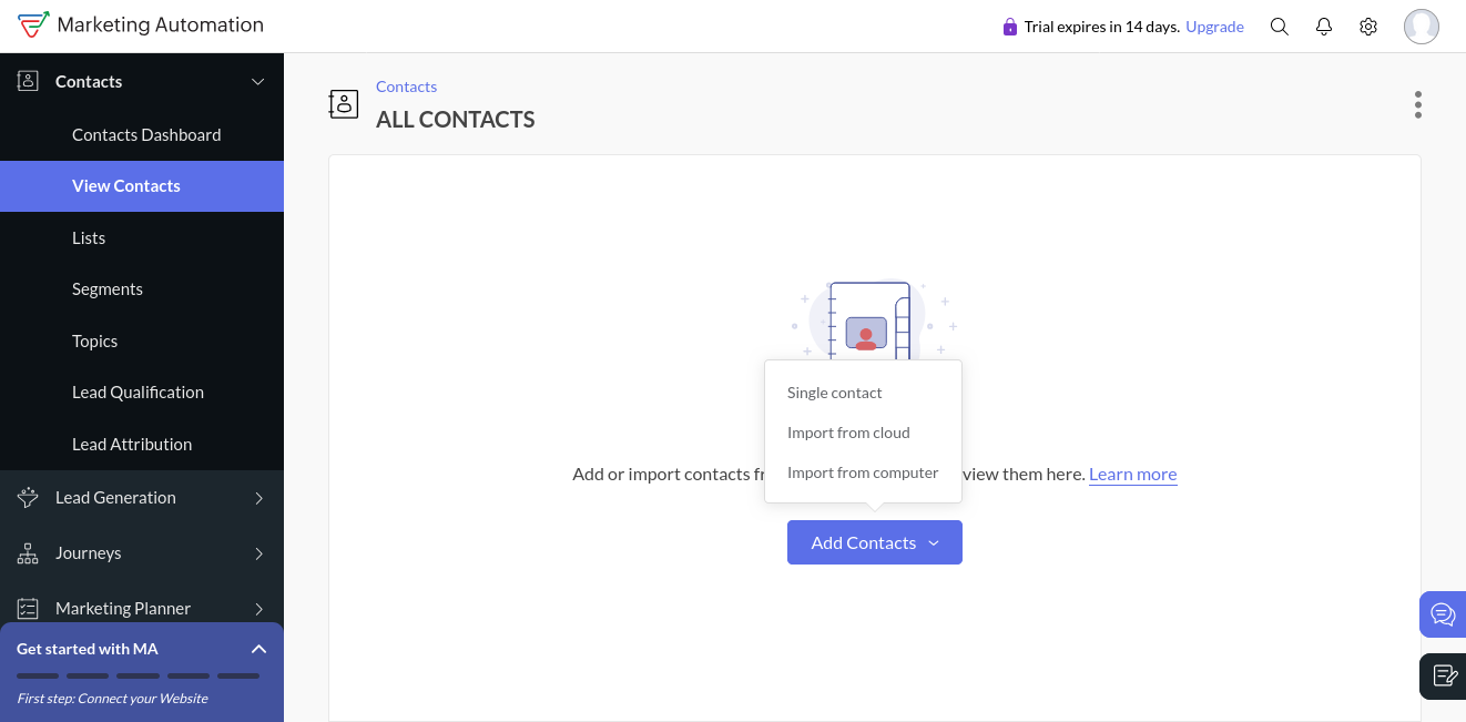 zoho marketing automation contact page