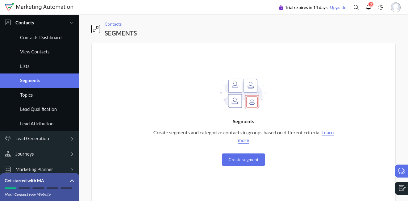 zoho marketing automation segment  page