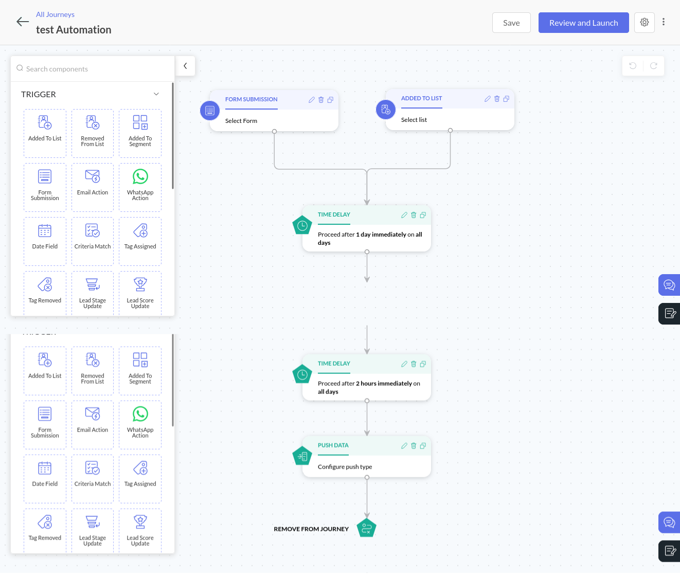 zoho marketing automation journey creation page